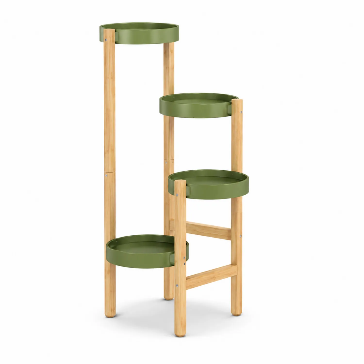 Soporte de Plantas de Metal y Bambú, 3 Niveles, Verde