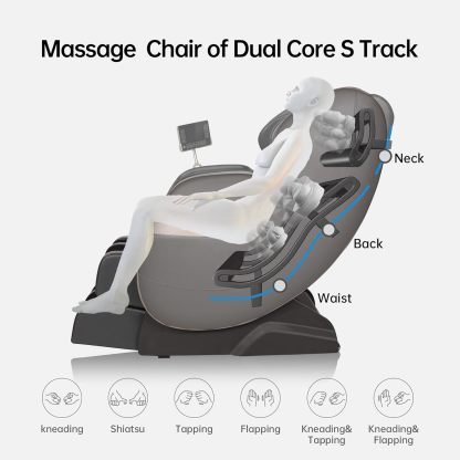Real Relax 2022 Massage Chair of Dual-core S Track Recliner with Smart Voice Controller Zero Gravity (Brown)