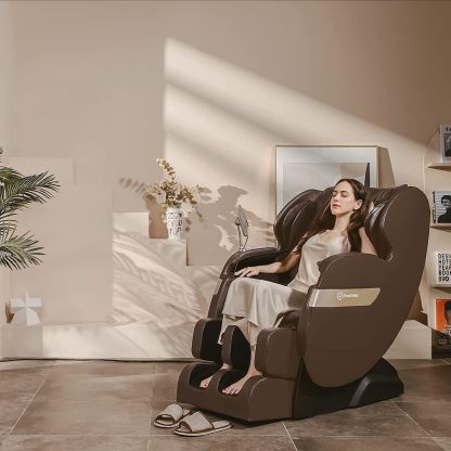 Real Relax 2022 Massage Chair of Dual-core S Track Recliner with Smart Voice Controller Zero Gravity (Brown)