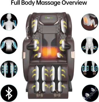 Real Relax 2022 Massage Chair of Dual-core S Track Recliner with Smart Voice Controller Zero Gravity (Brown)