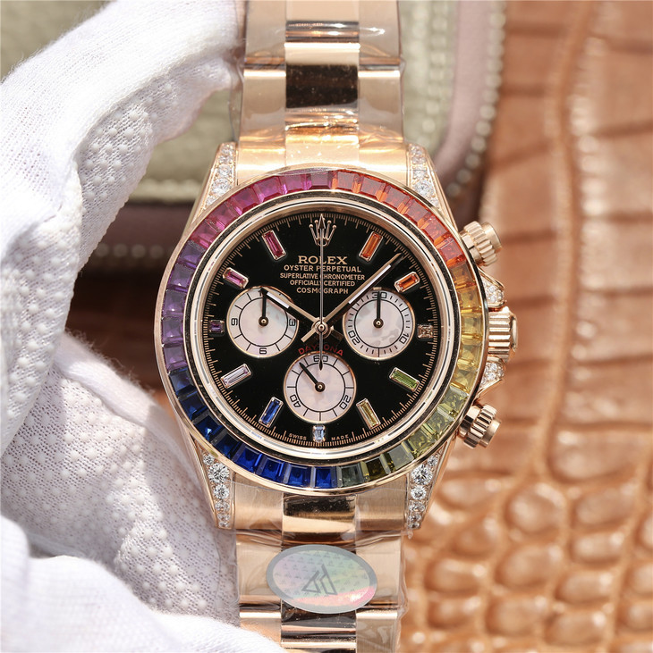 Daytona Rainbow Rose Gold Black Dial 40mm