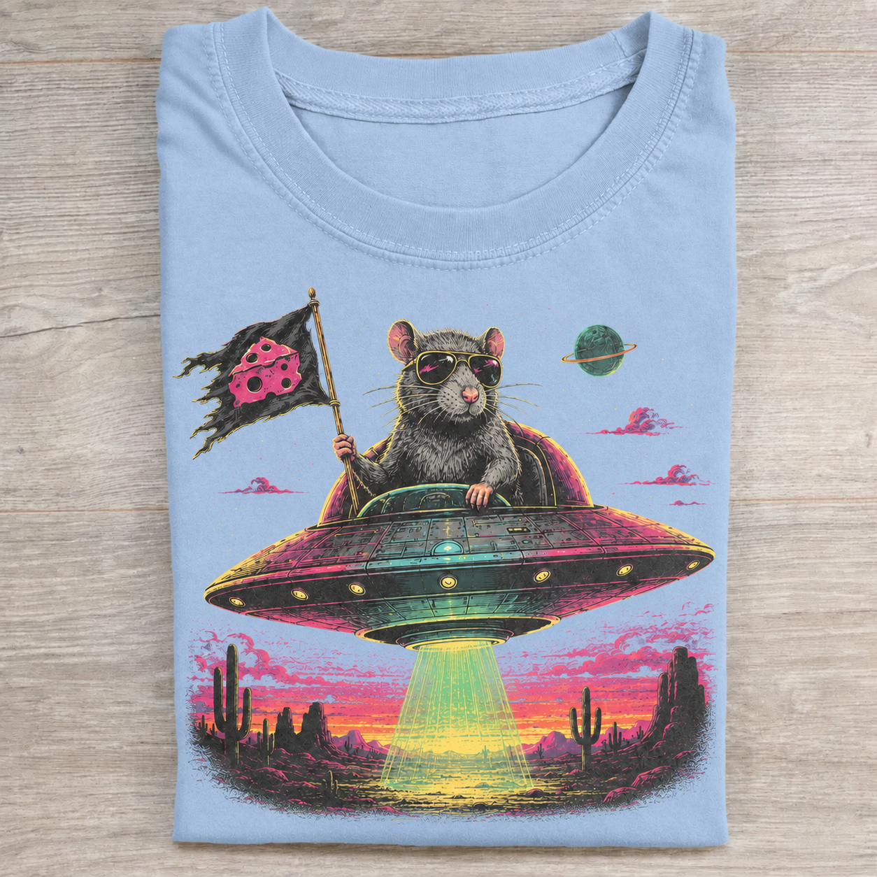 Space Rat Cheese Flag UFO Desert T-Shirt