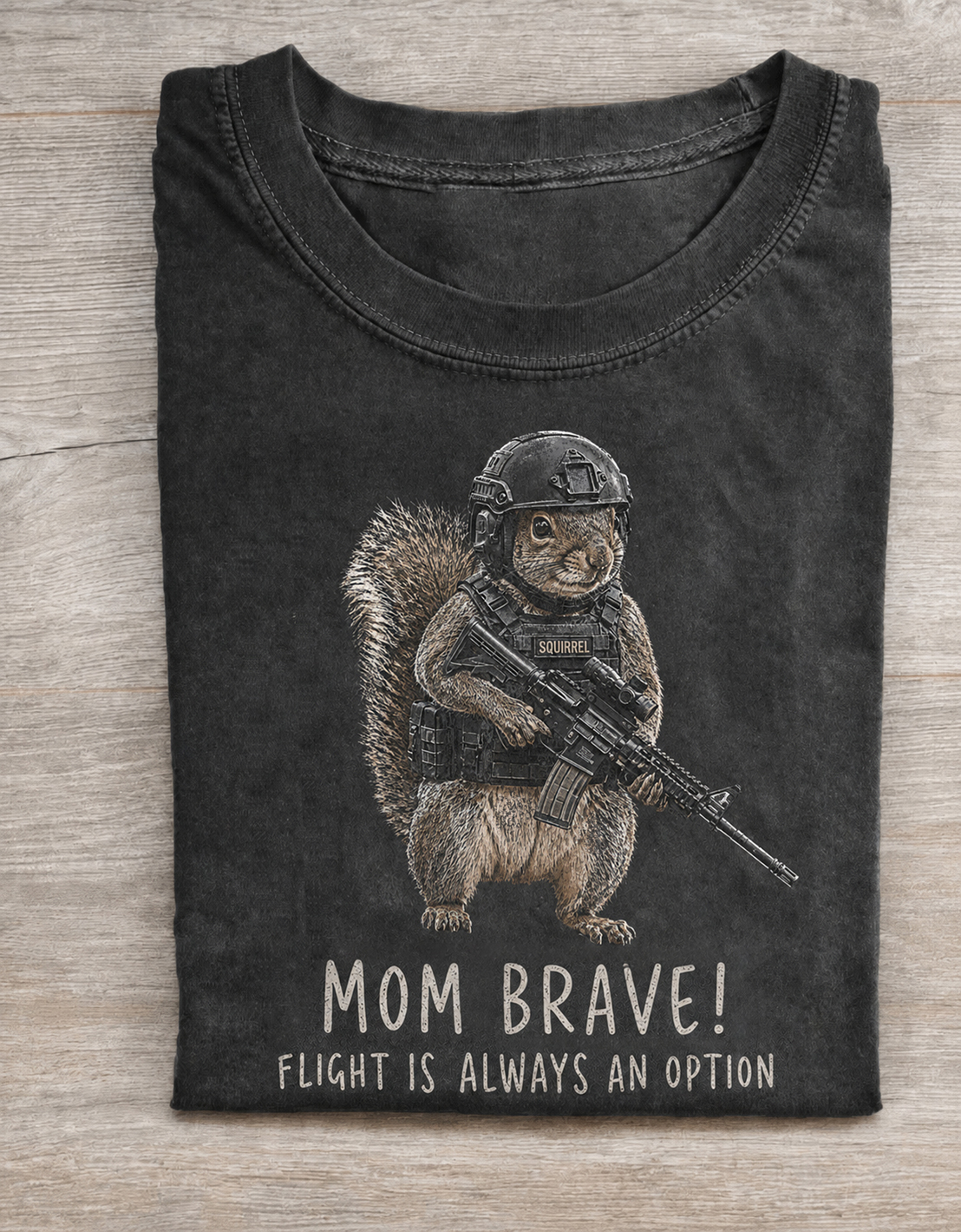 Mom Brave Tactical Squirrel Vintage Washed T-Shirt-Teevibe