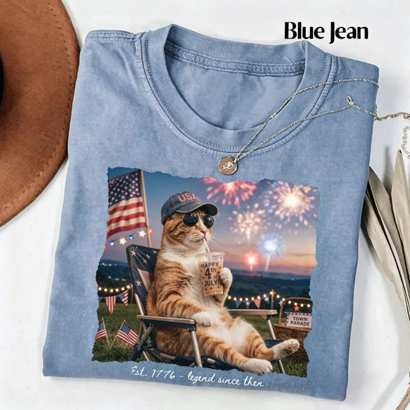Funny 4th of July Cat T-shirt-Teevibe