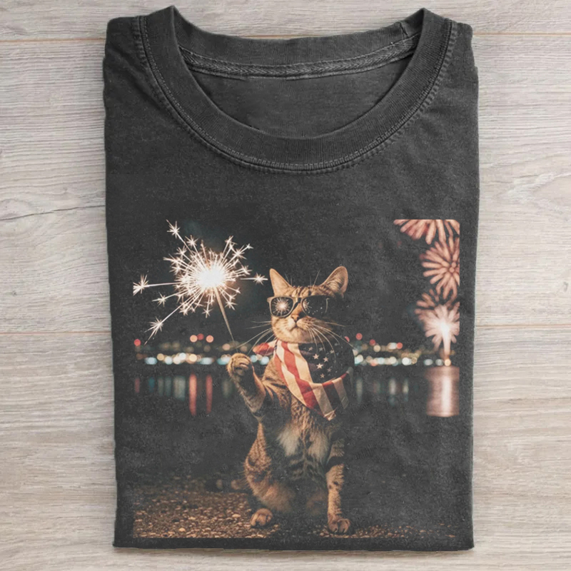 Funny Cat 4th of July T-shirt-Teevibe