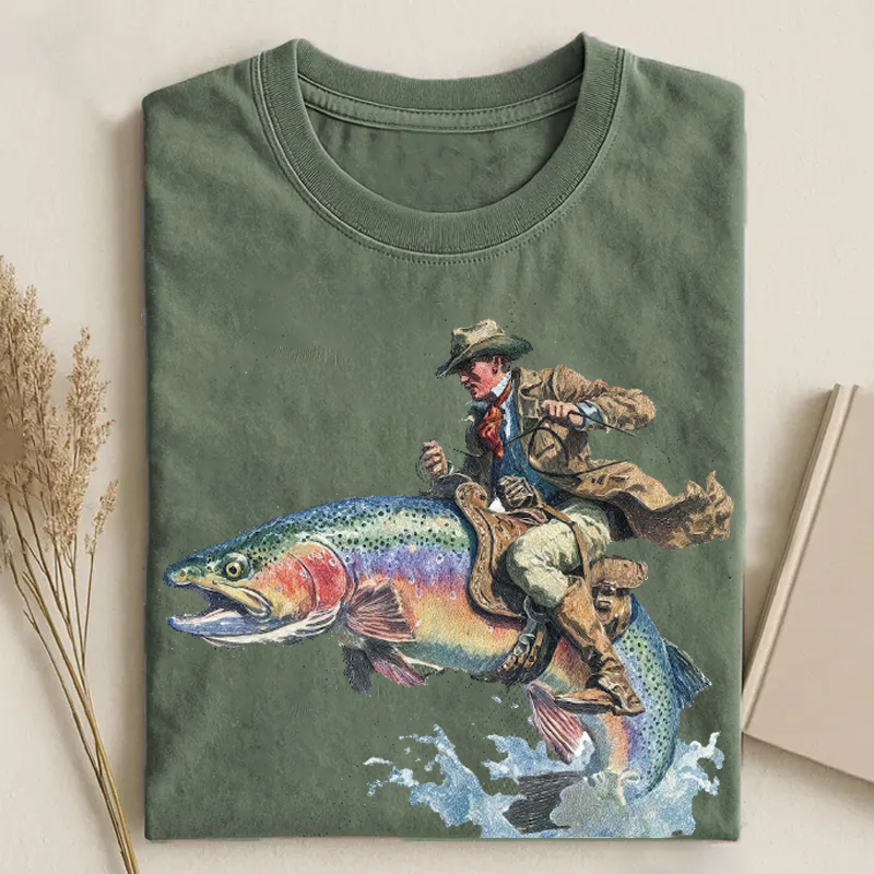 Cowboy Riding Rainbow Trout T-shirt-Teevibe