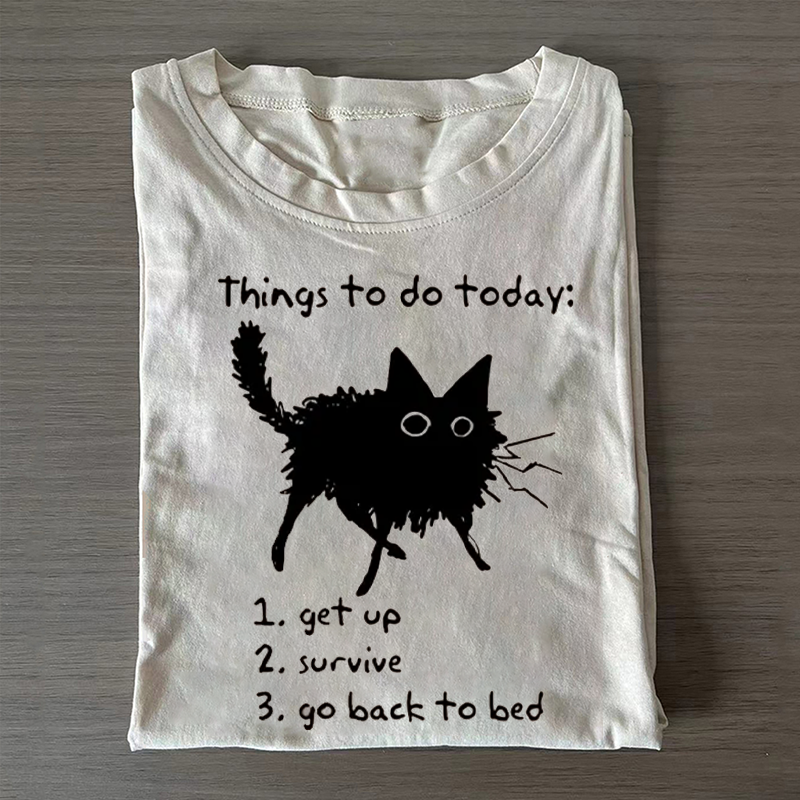 Lazy Cat Survive Day Funny Meme T-shirt-Teevibe