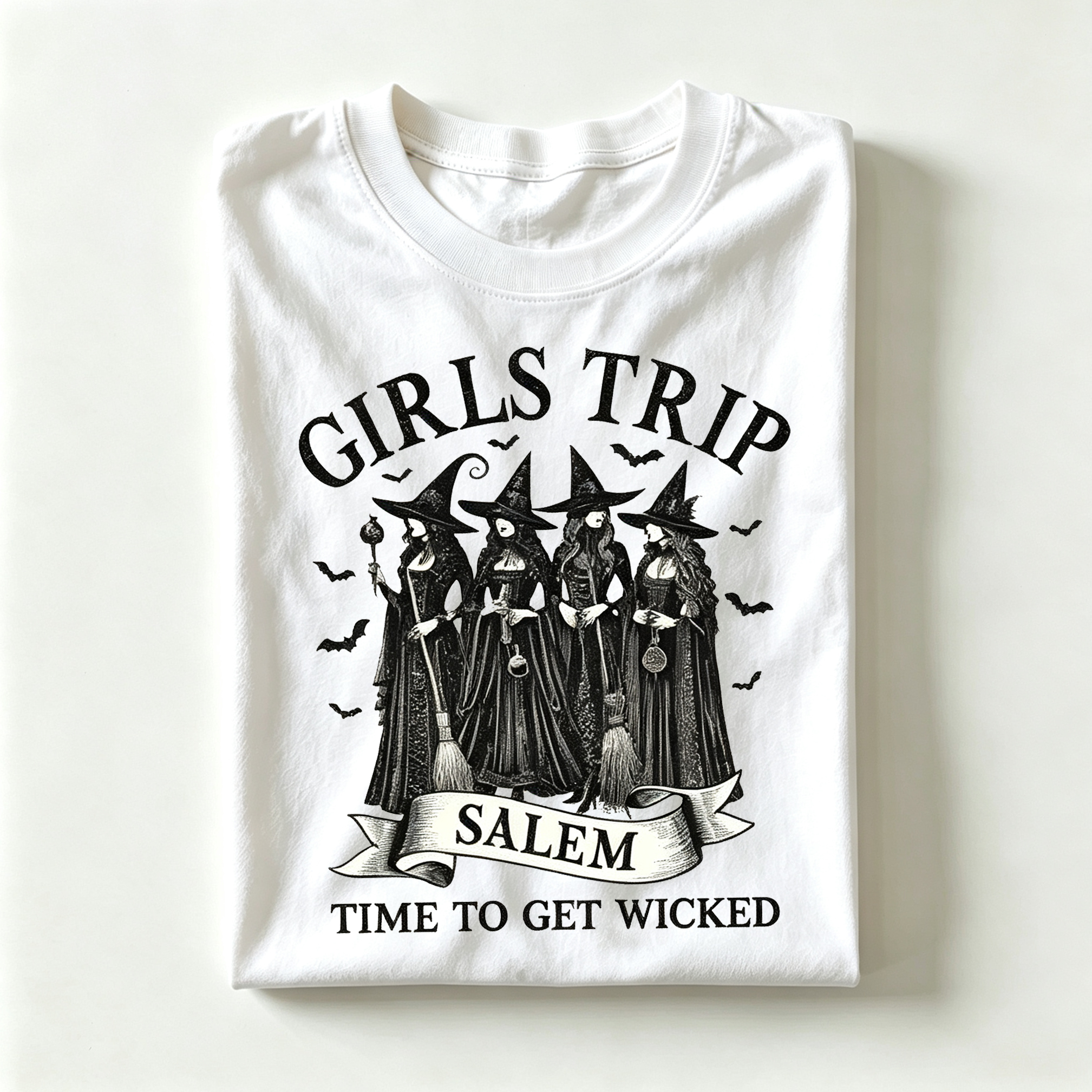 Retro Salem Witches Girls Trip Halloween Casual Tee