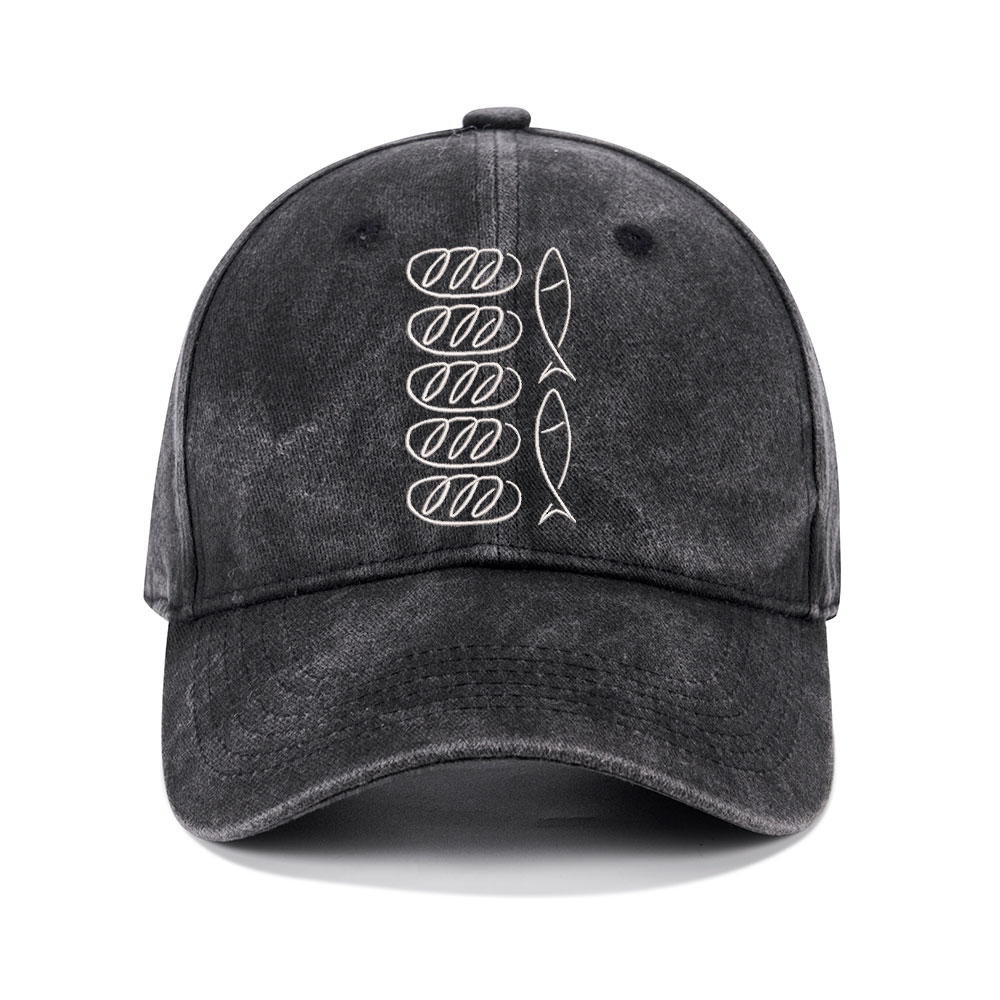 Loaves Of Bread And Fish Christian Washed Hat-Teevibe