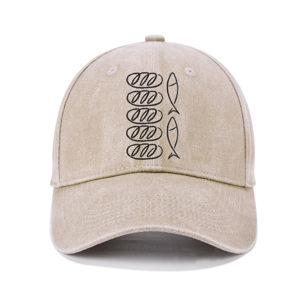 Loaves Of Bread And Fish Christian Washed Hat-Teevibe