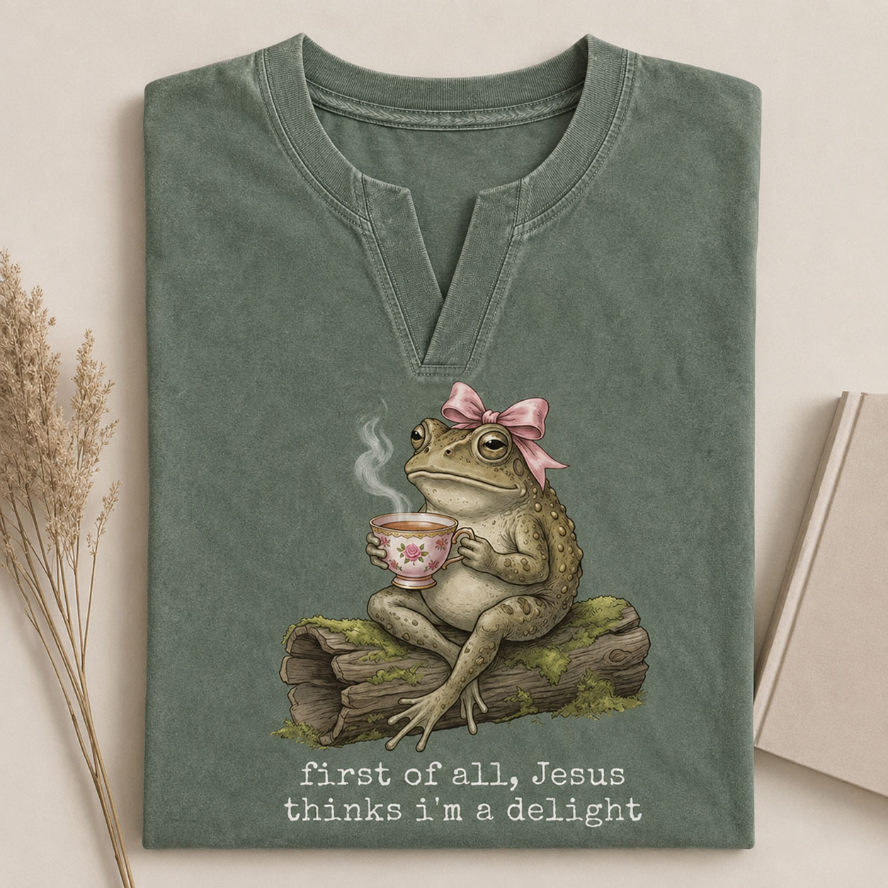 First Of All Jesus Thinks I’m A Delight Notch V-Neck T-shirt-Teevibe