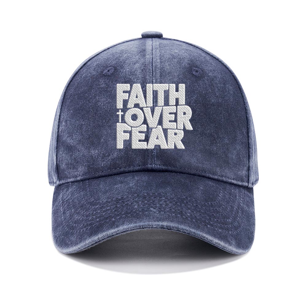 Faith Over Fear Christian Washed Hat-Teevibe