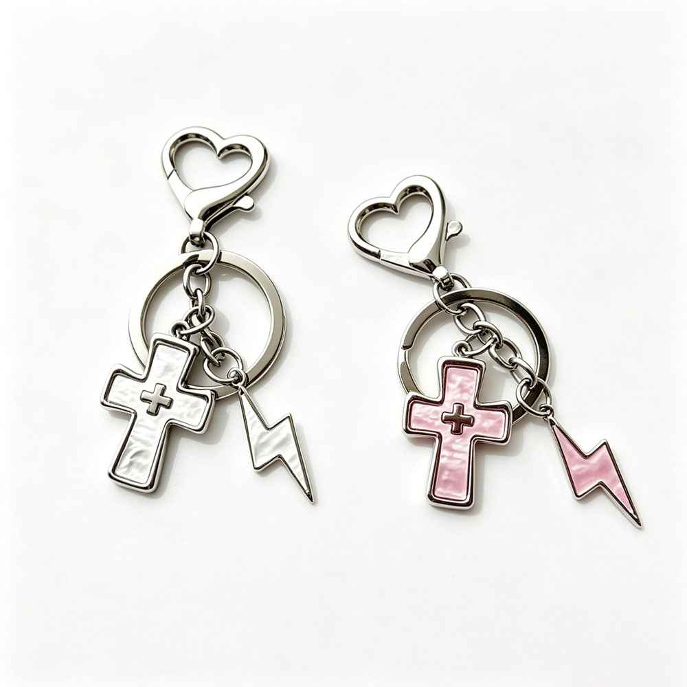 Cross & Lightning Shape Christian Keychain-Teevibe