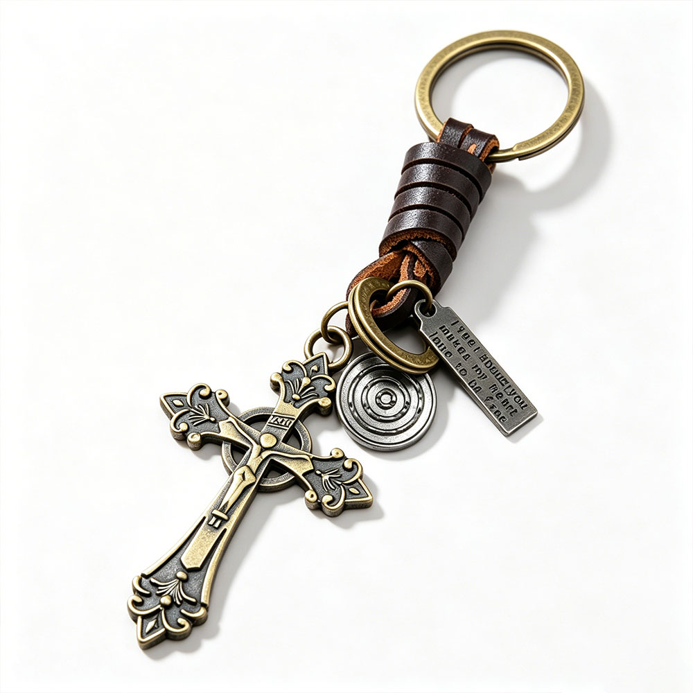Vintage Cross Leather Christian Keychain-Teevibe