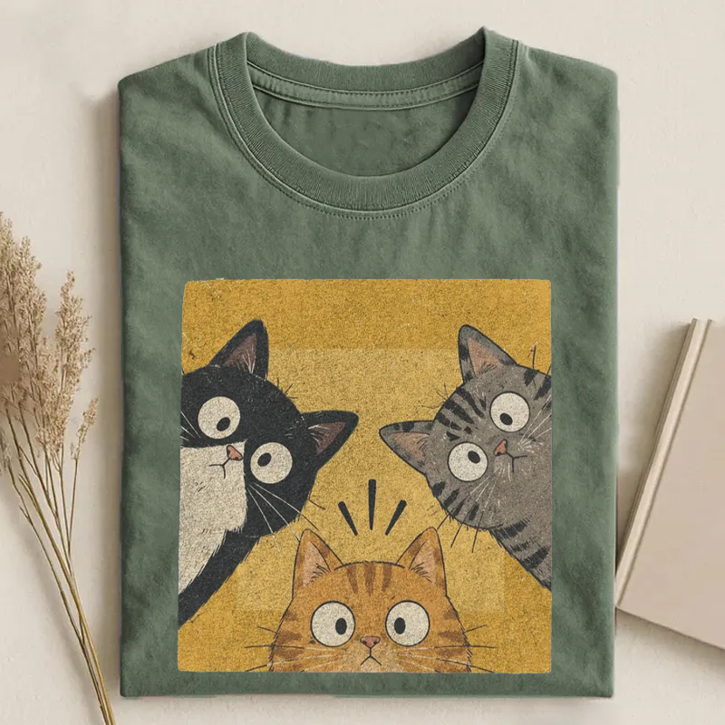 Vintage Funny Curious Cats T-Shirt-Teevibe