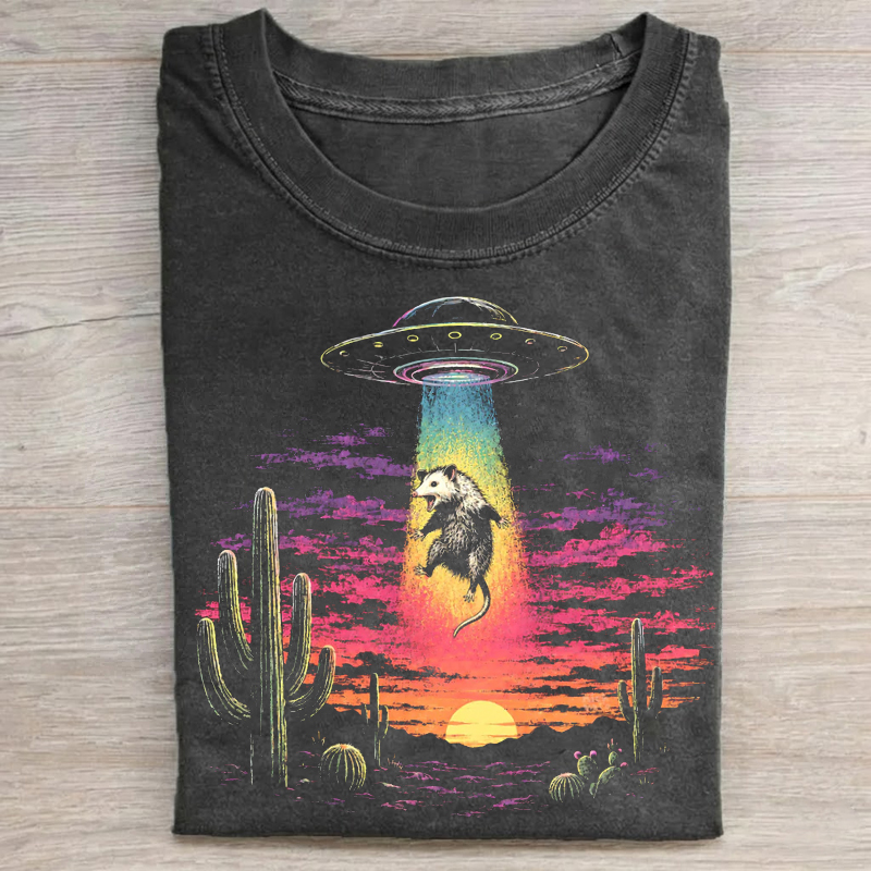 Funny Possum Flying Saucer T-Shirt-Teevibe