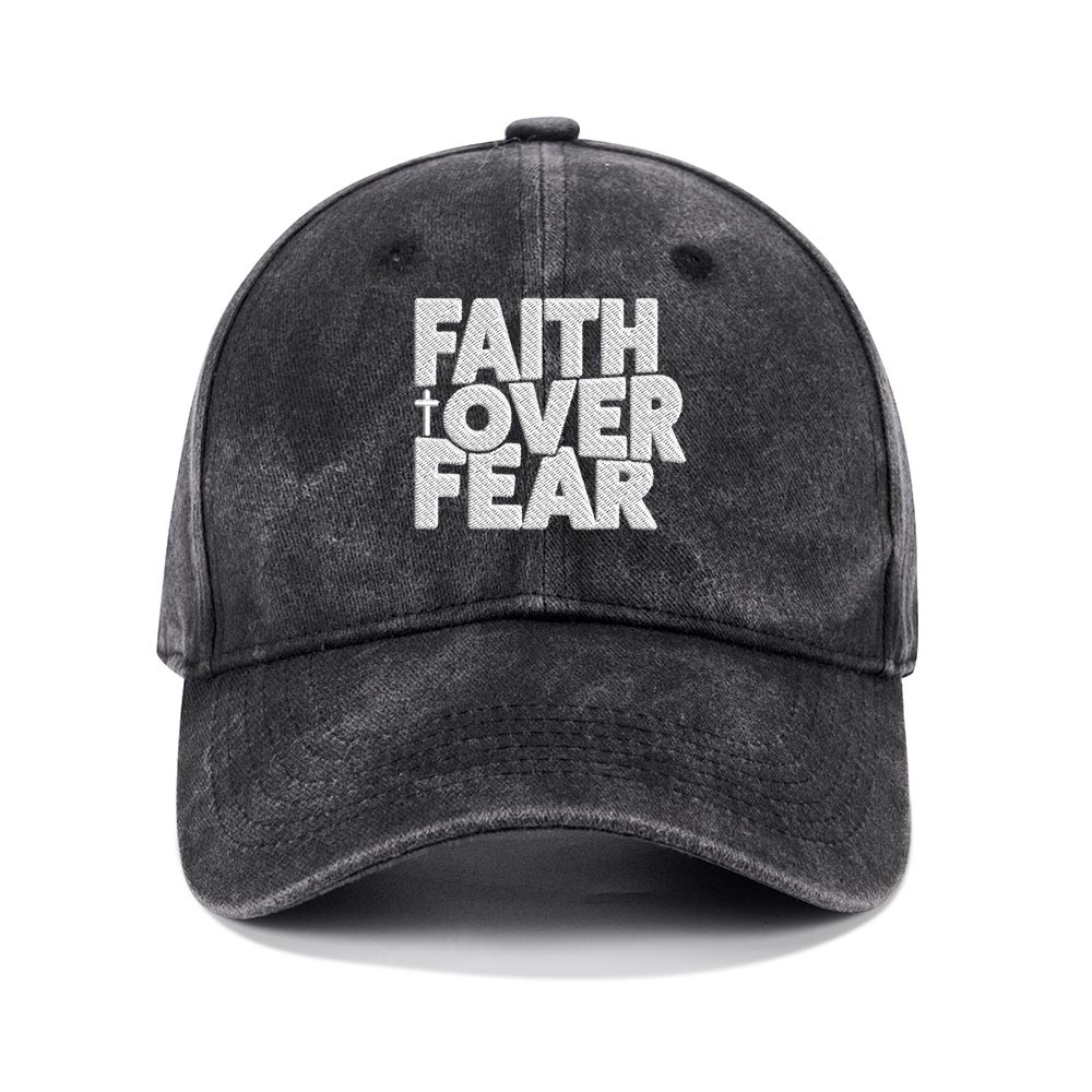 Faith Over Fear Christian Washed Hat-Teevibe