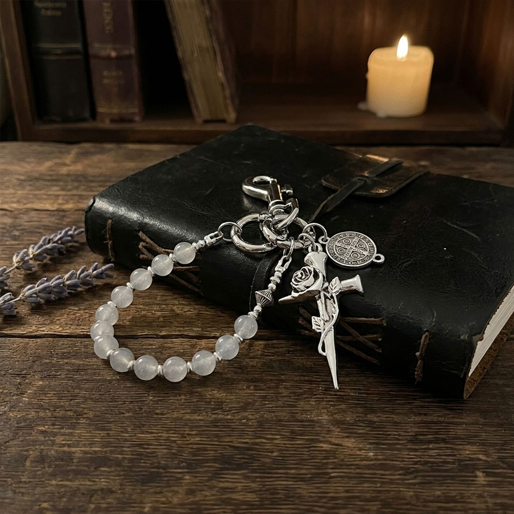 Christian Imitation Jade Resin Bead Rose Cross Waist Pendant-Teevibe