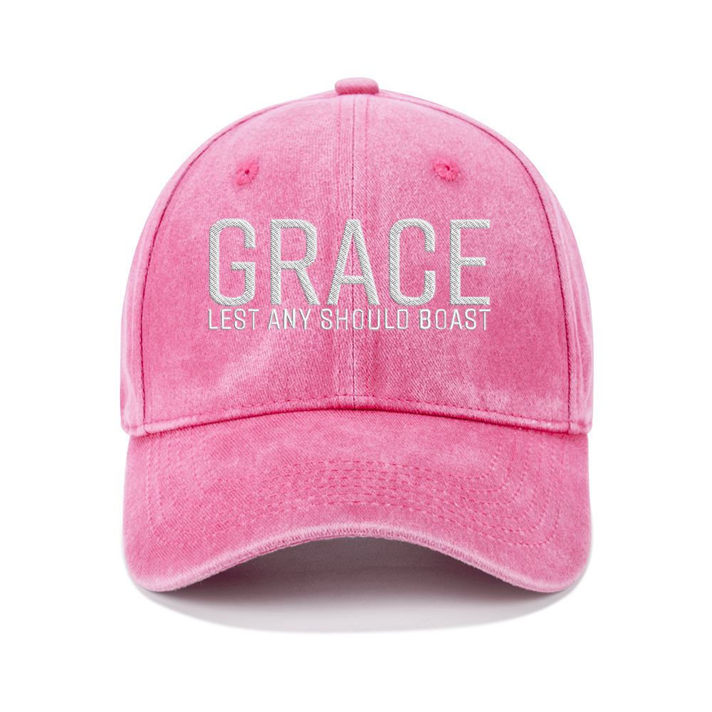 Grace Lest Any Should Boast Christian Washed Hat-Teevibe