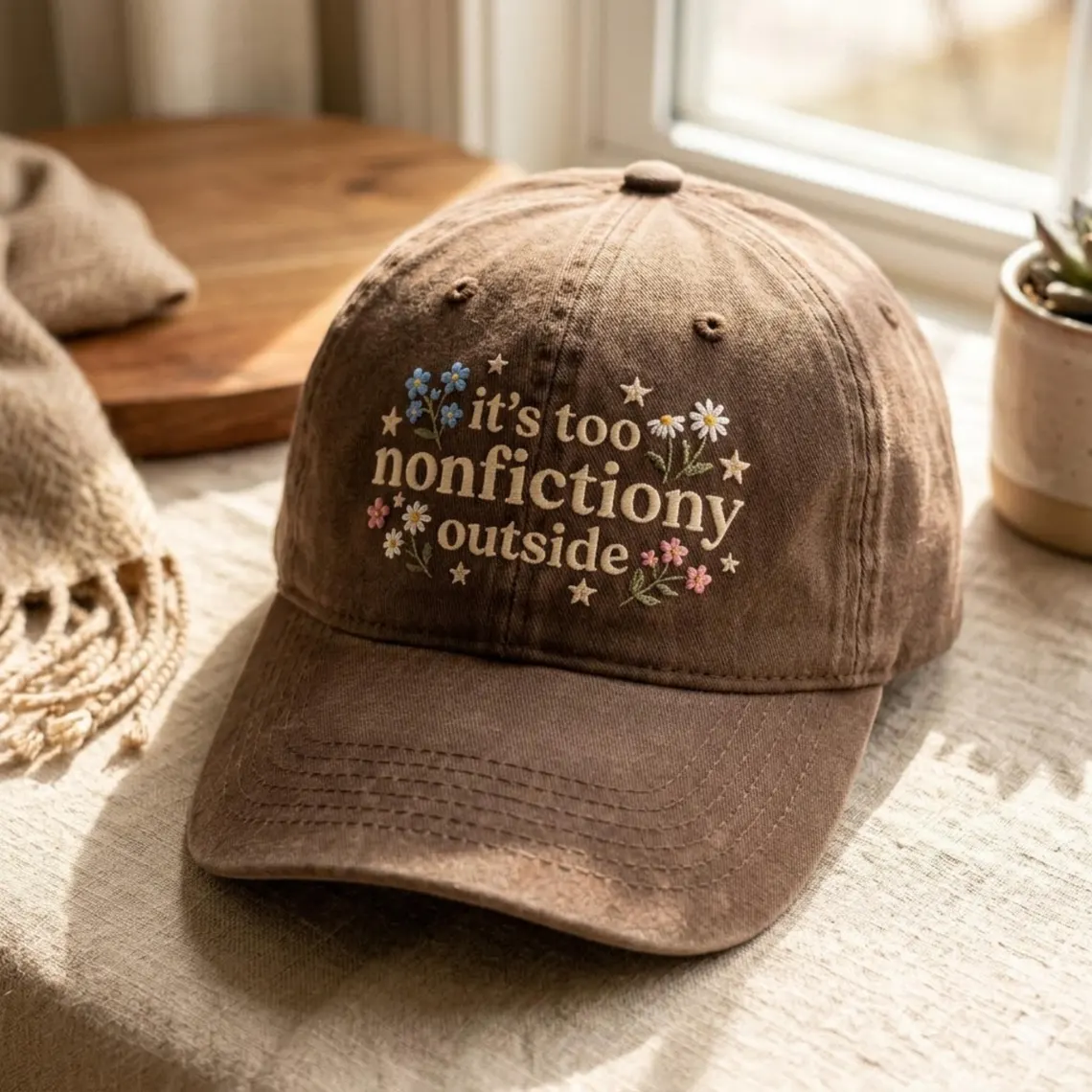 Embroidered Floral Baseball Cap-Teevibe