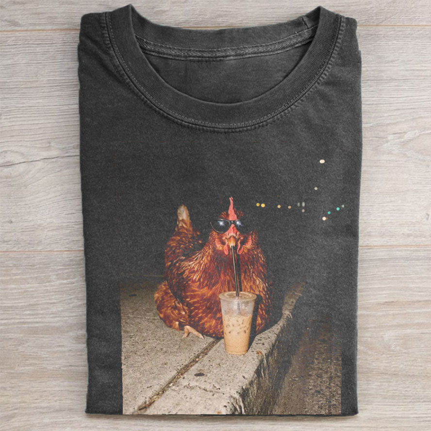 Chicken Drinking Iced Coffee T-shirt-Teevibe
