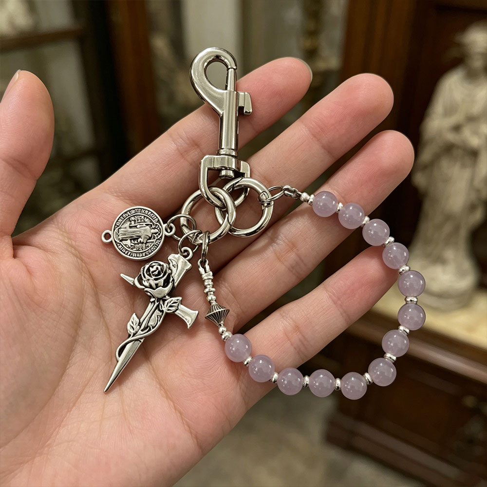 Christian Imitation Jade Resin Bead Rose Cross Waist Pendant-Teevibe