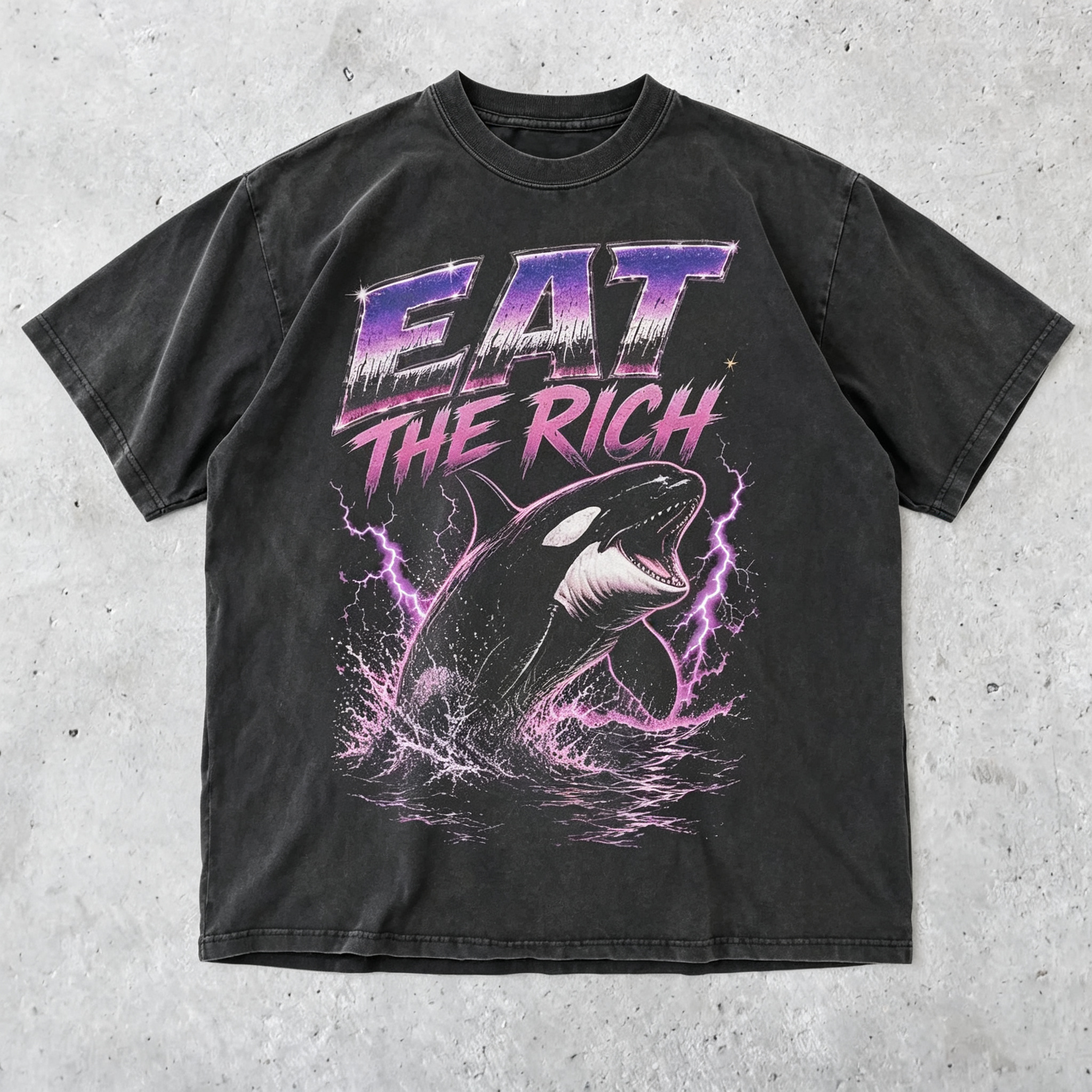 Retro Metal Orca Killer Whale Vintage Washed T‑Shirt