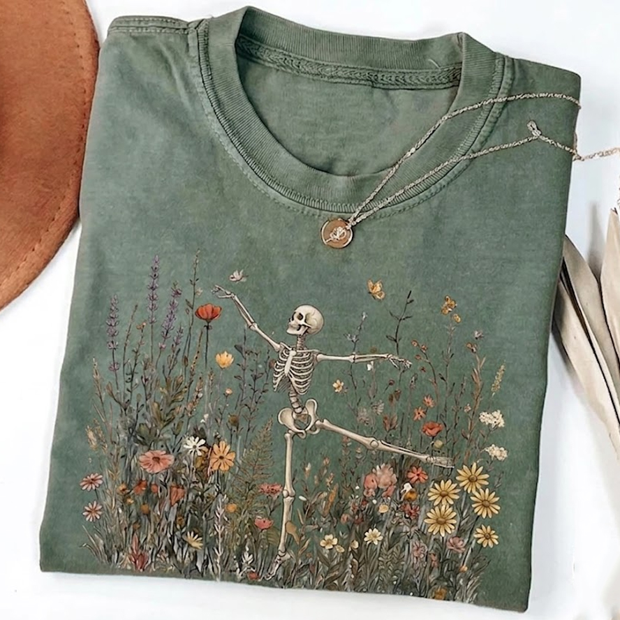 Skeleton Dancing Arabesque Wildflower  T-shirt-Teevibe