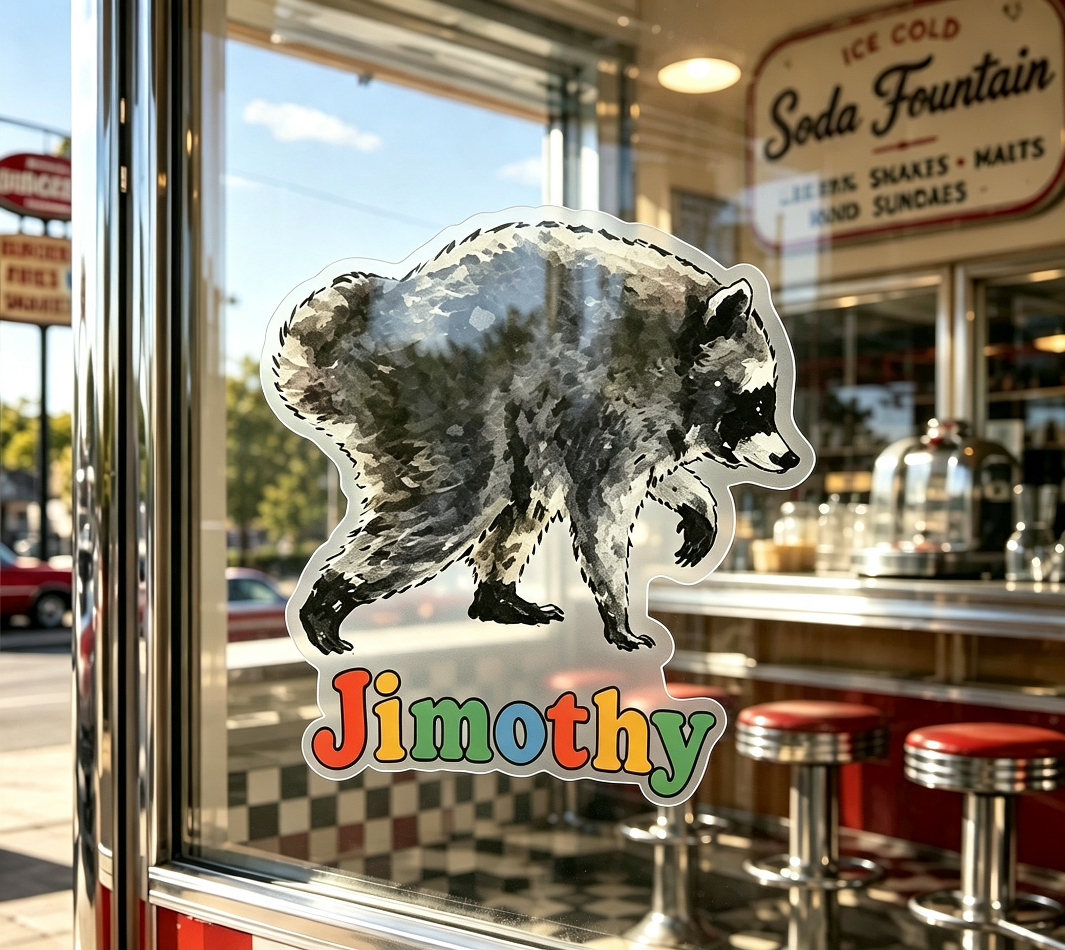 Colorful Jimothy Raccoon Diner Sticker
