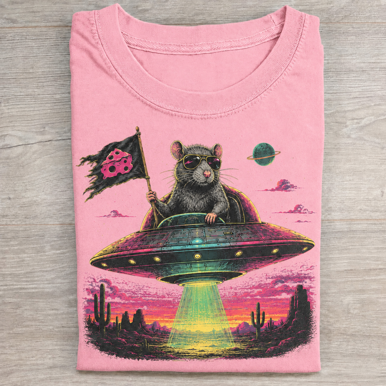 Space Rat Cheese Flag UFO Desert T-Shirt