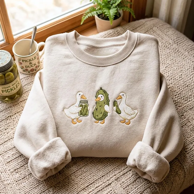 Embroidered Duck and Pickle Sweatshirt