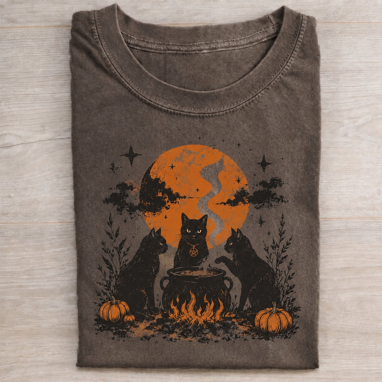 Three Black Cats Cauldron Halloween T-Shirt