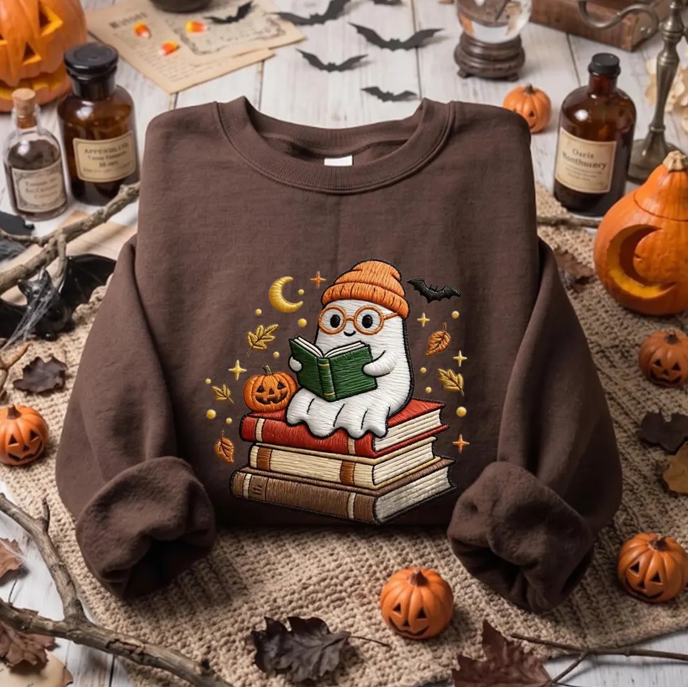 Embroidered Reading Ghost Sweatshirt