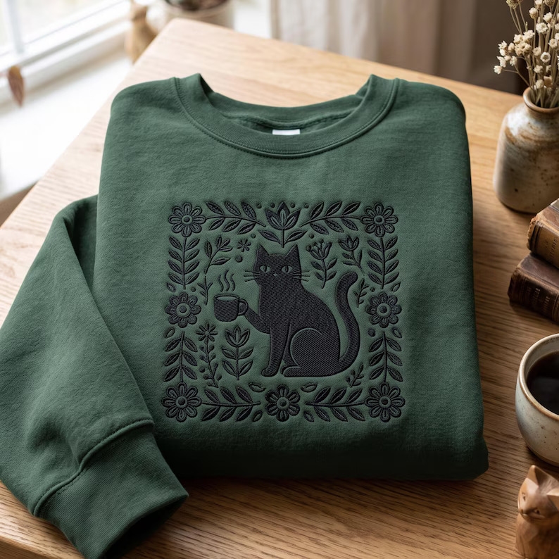 Embroidered Boho Cat Sweatshirt