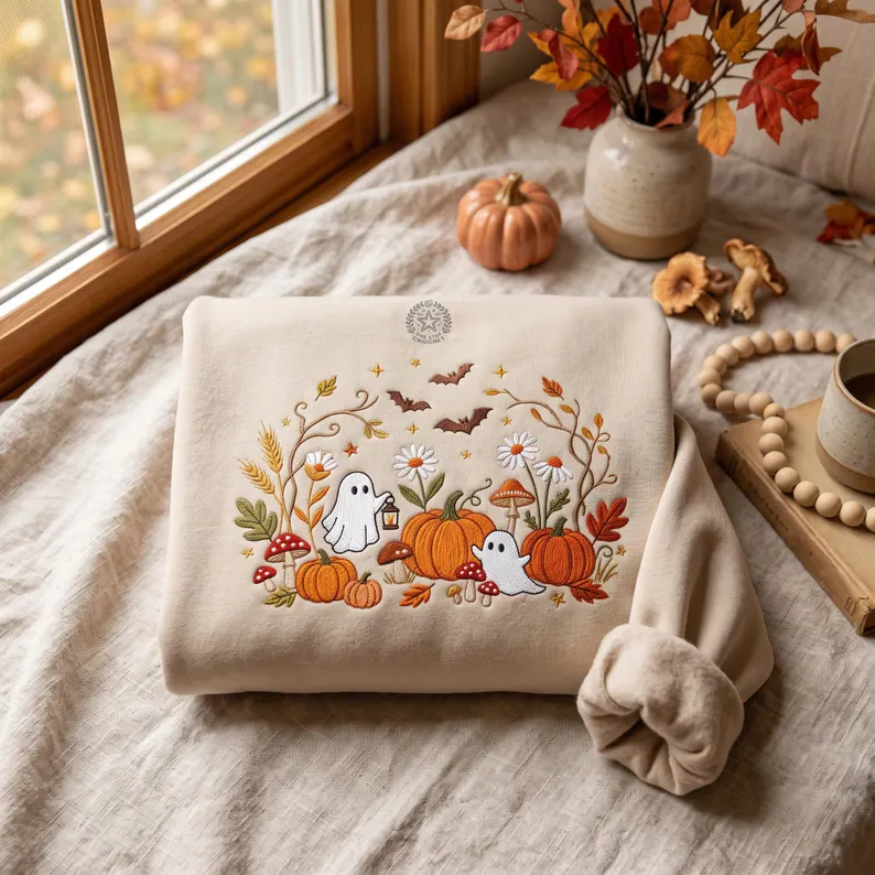 Cottagecore Ghost Halloween Embroidered Cottagecore