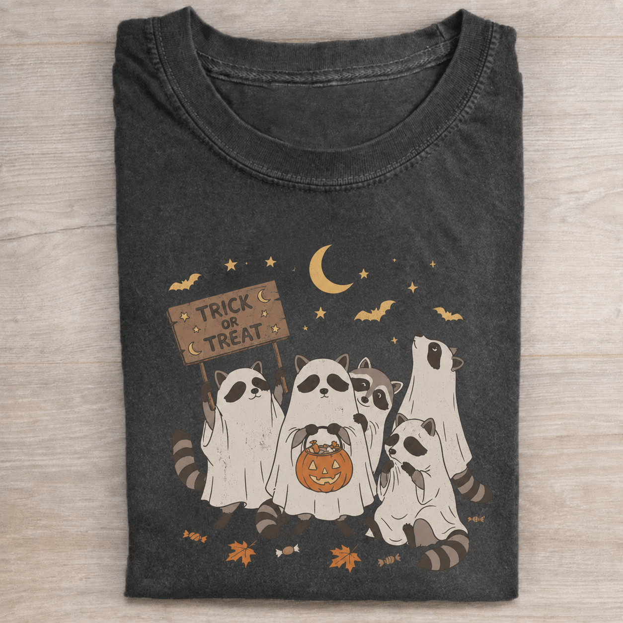 Cute Ghost Raccoon Trick or Treat Halloween T-shirt