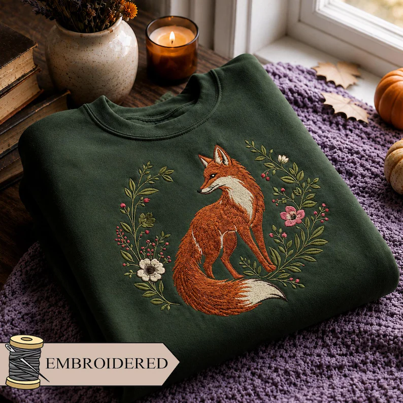 Floral Fox Embroidered Sweatshirt