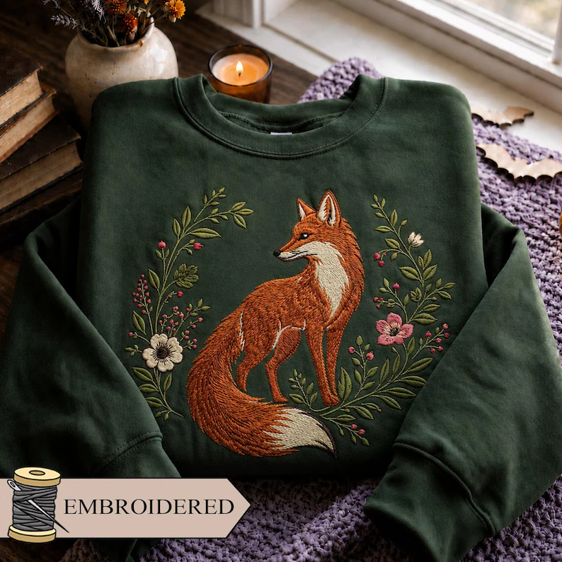 Floral Fox Embroidered Sweatshirt