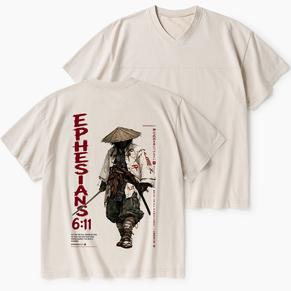 Armor Of God Christian Washed V-Neck T-Shirt-Teevibe