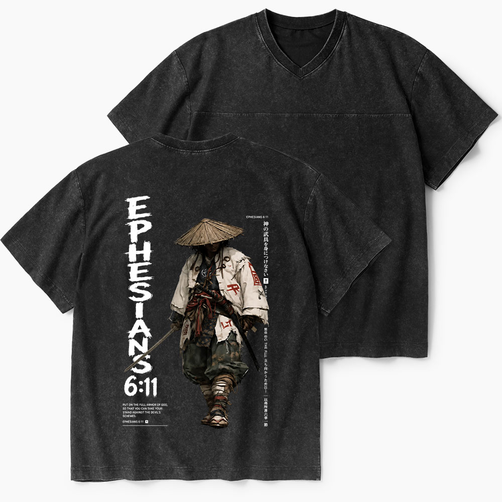 Armor Of God Christian Washed V-Neck T-Shirt-Teevibe