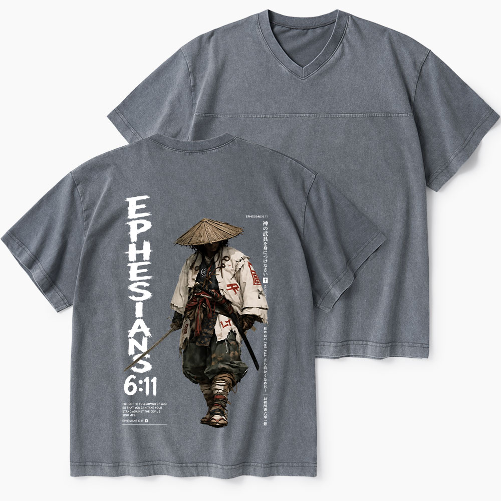 Armor Of God Christian Washed V-Neck T-Shirt-Teevibe
