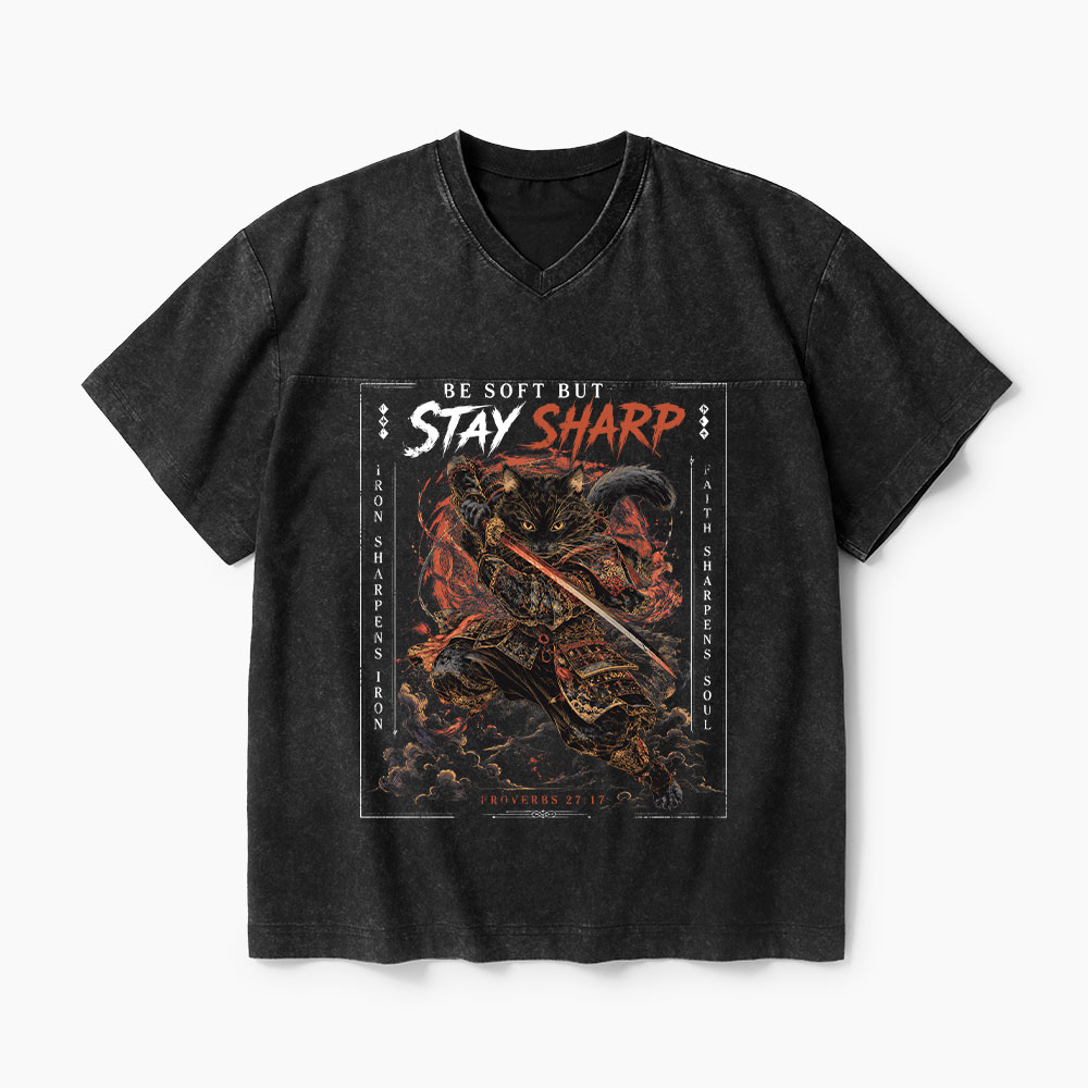 Be Soft But Stay Sharp Christian Washed V-Neck T-Shirt-Teevibe