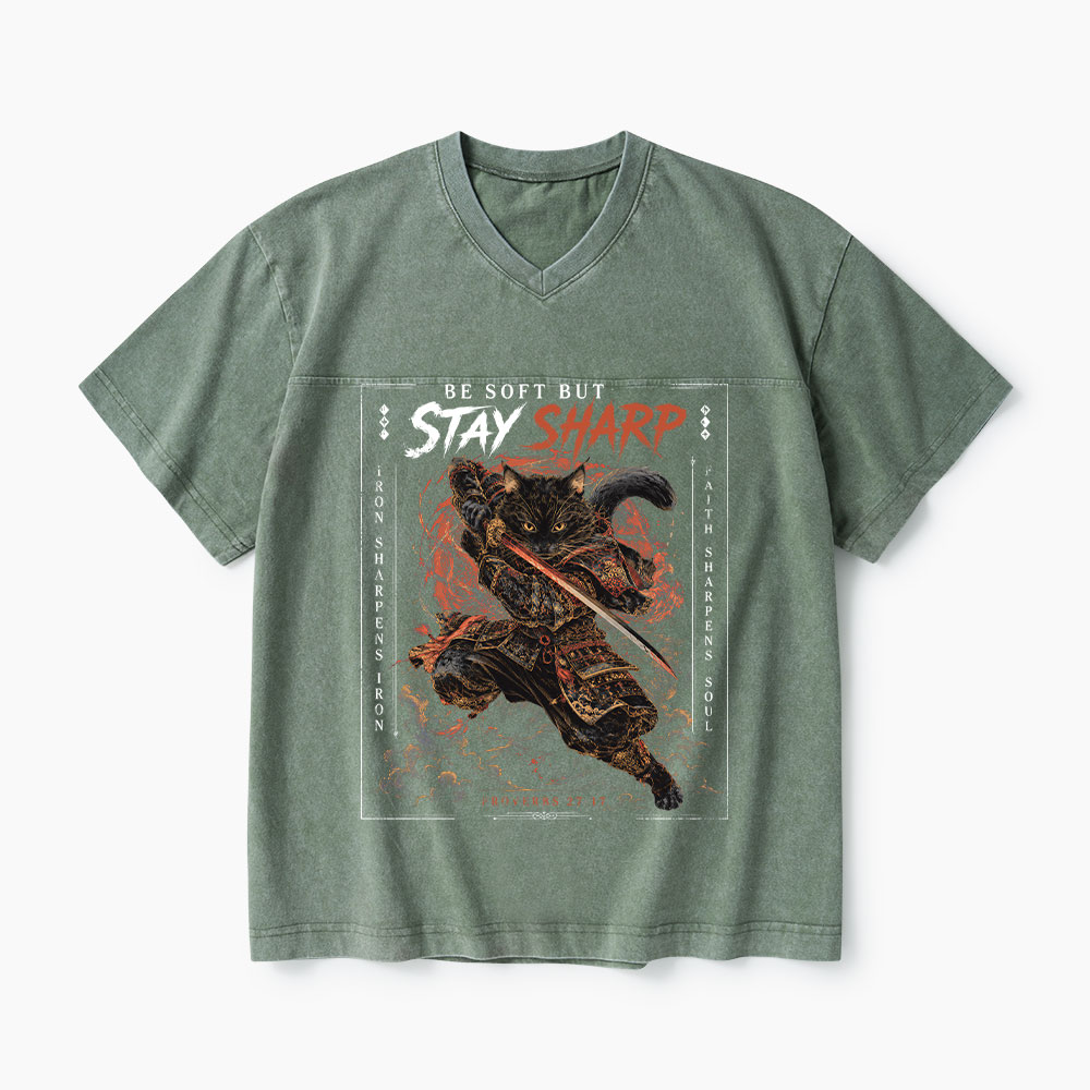 Be Soft But Stay Sharp Christian Washed V-Neck T-Shirt-Teevibe