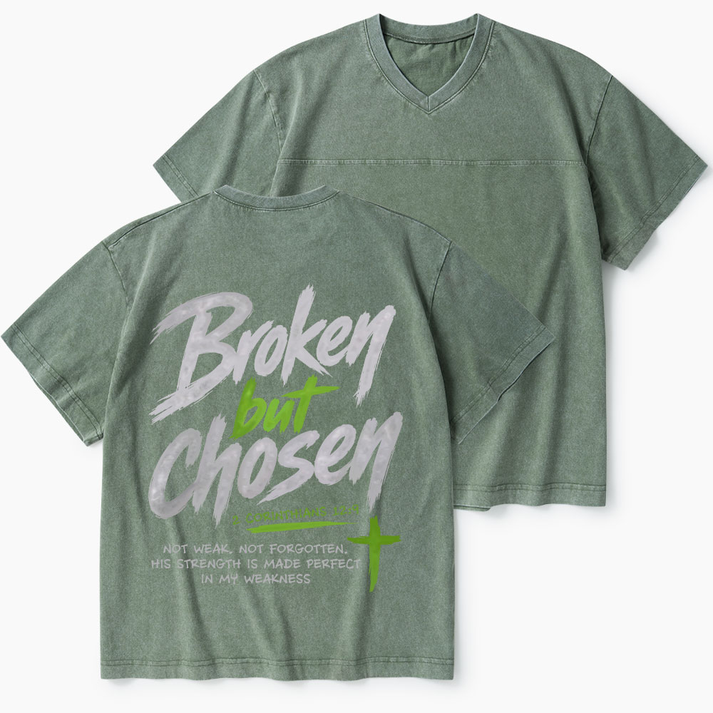 Broken But Chosen Christian Washed V-Neck T-Shirt-Teevibe