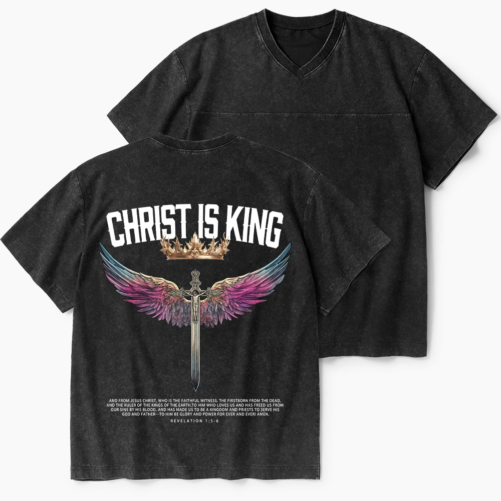 Christ Is King Christian Washed V-Neck T-Shirt-Teevibe