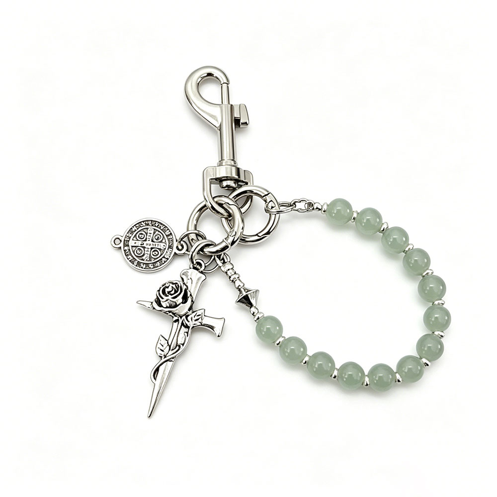 Christian Imitation Jade Resin Bead Rose Cross Waist Pendant-Teevibe