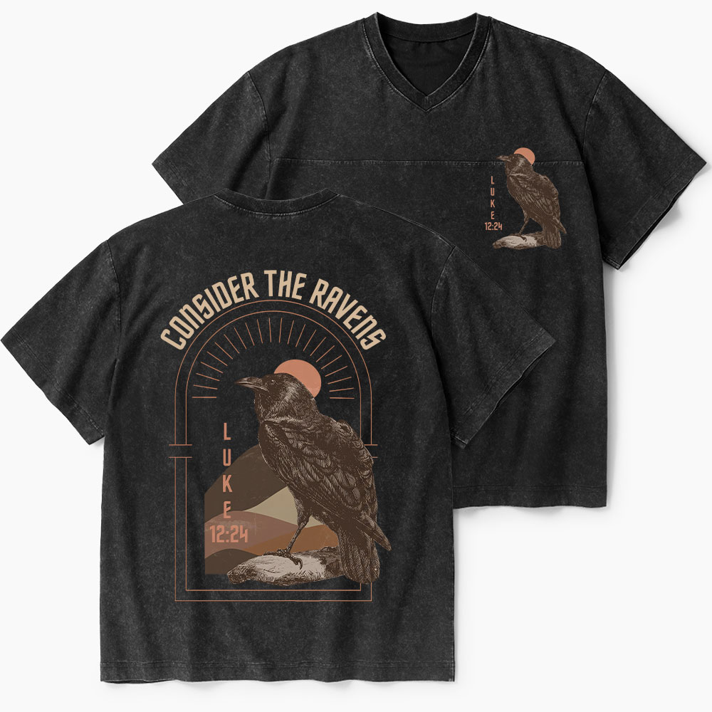 Consider The Ravens Christian Washed V-Neck T-Shirt-Teevibe