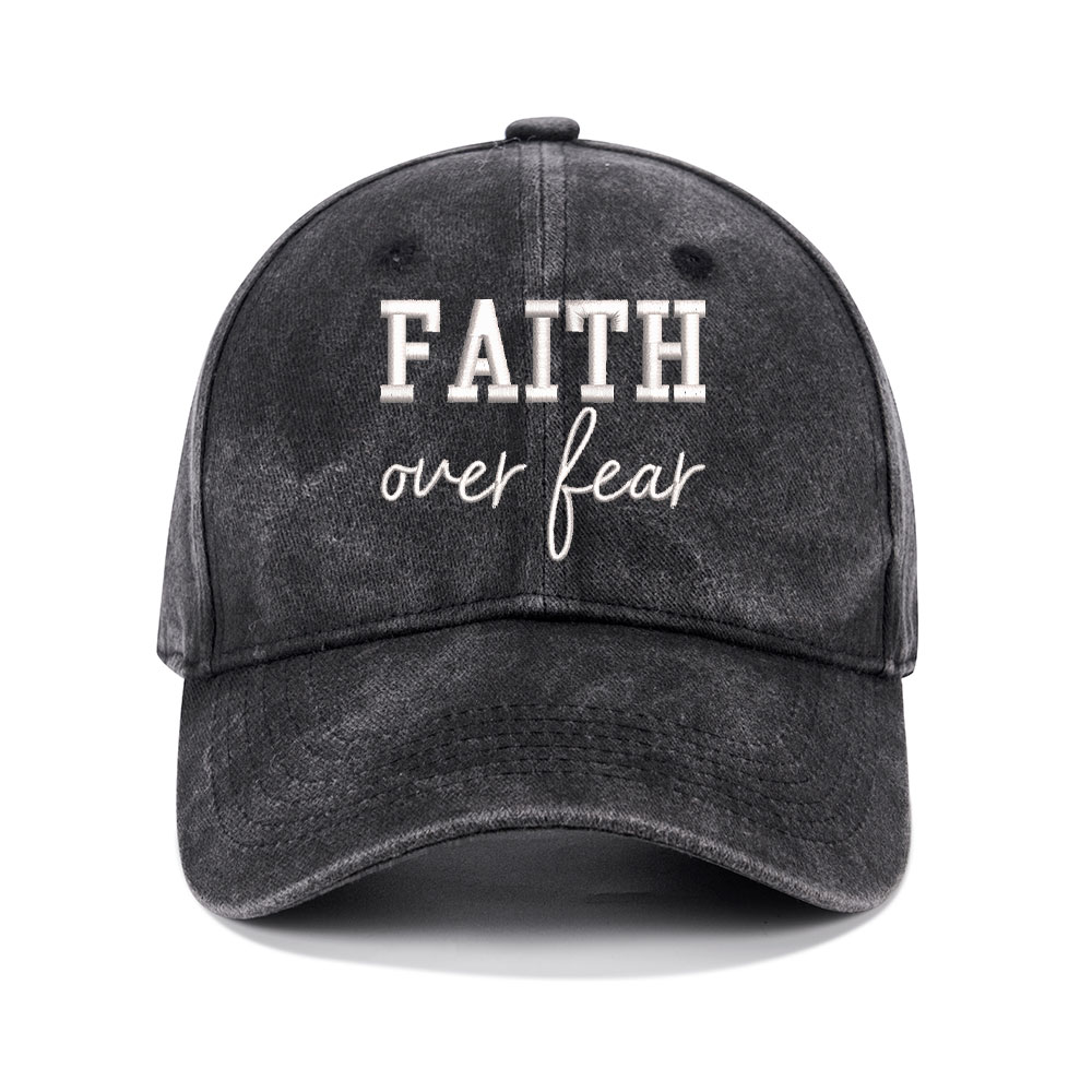 Faith Over Fear Christian Washed Hat-Teevibe