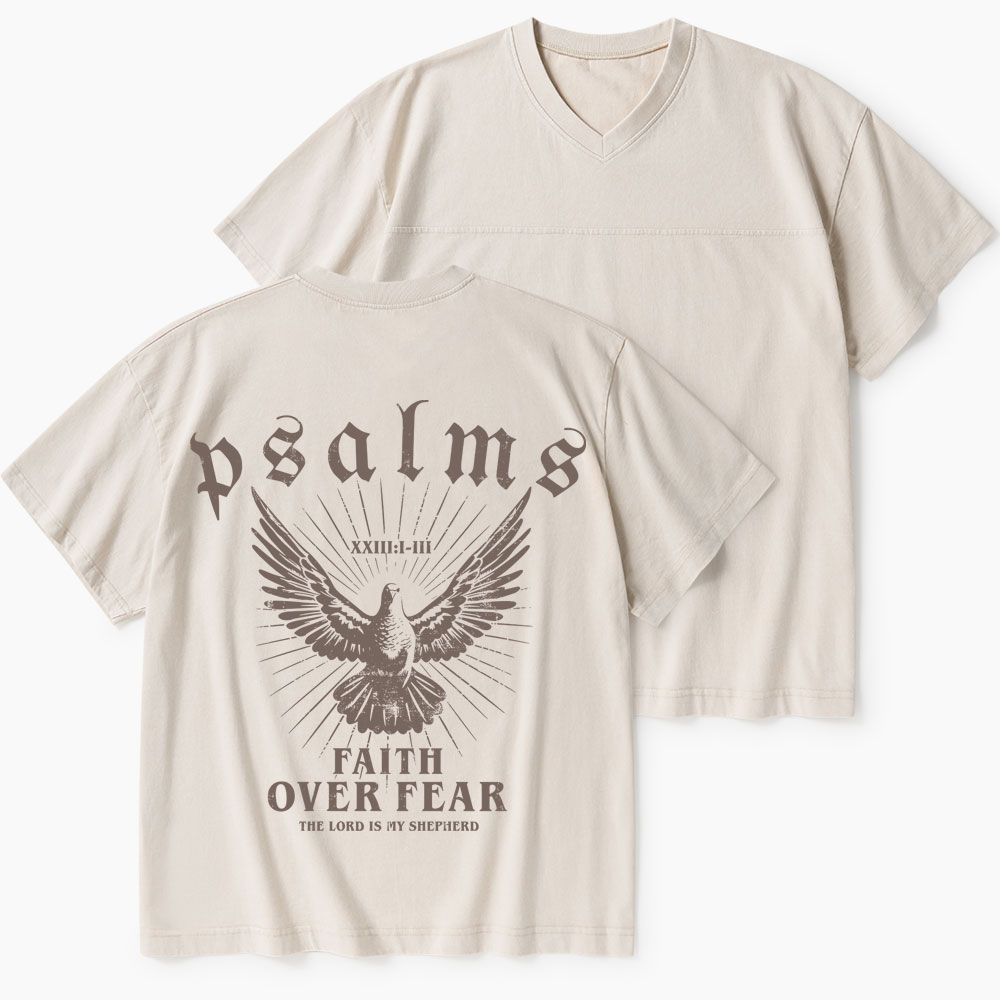 Faith Over Fear Christian Washed V-Neck T-Shirt-Teevibe