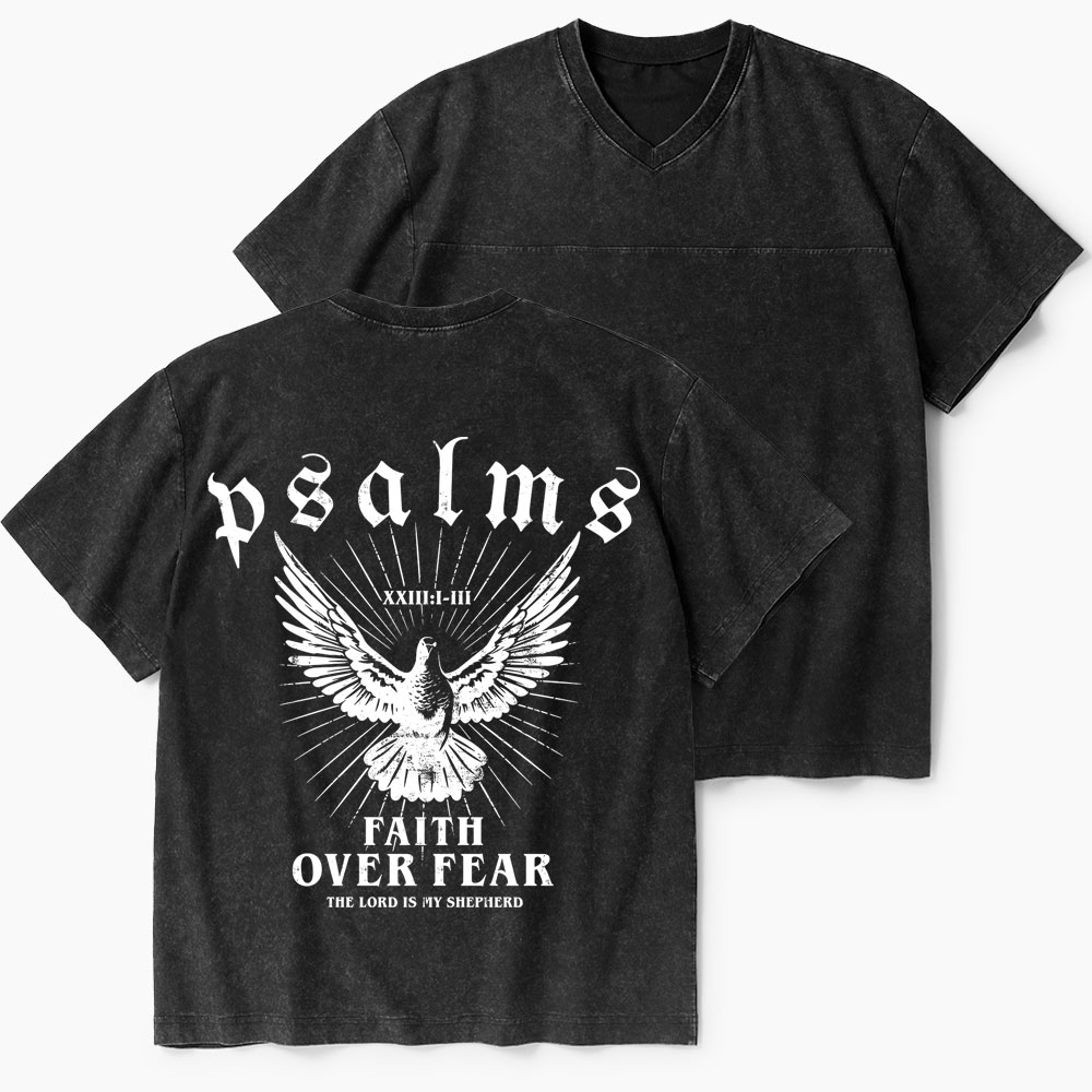 Faith Over Fear Christian Washed V-Neck T-Shirt-Teevibe